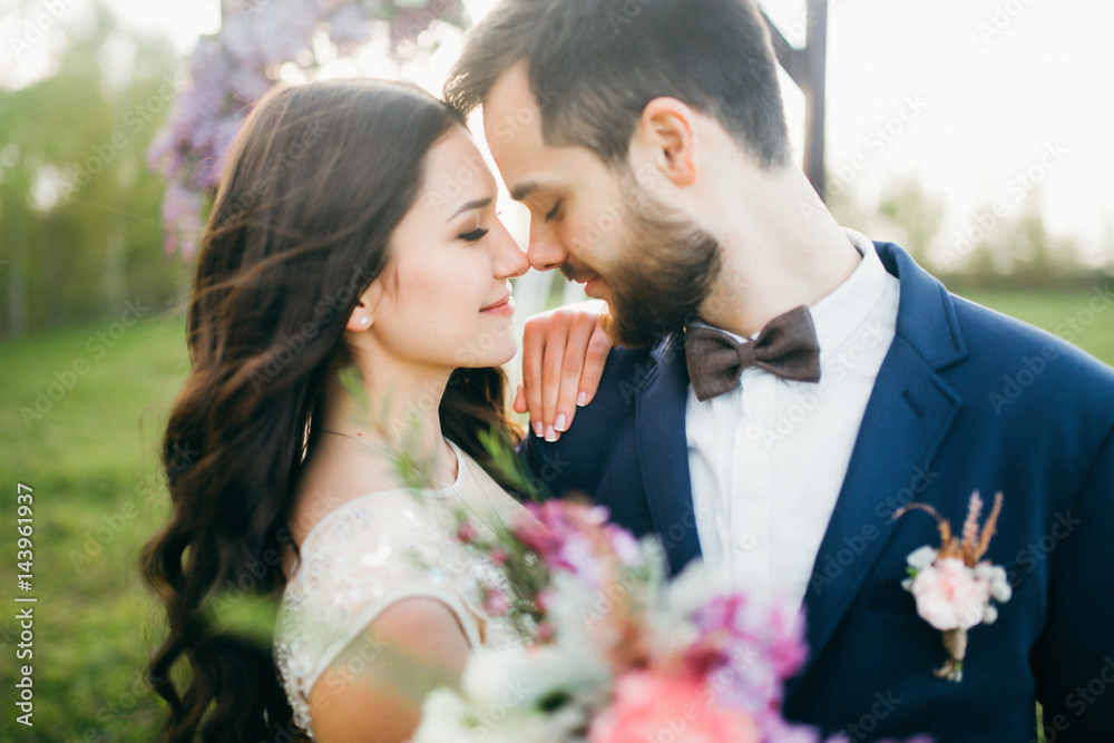 Happy bride and groom after wedding ceremony